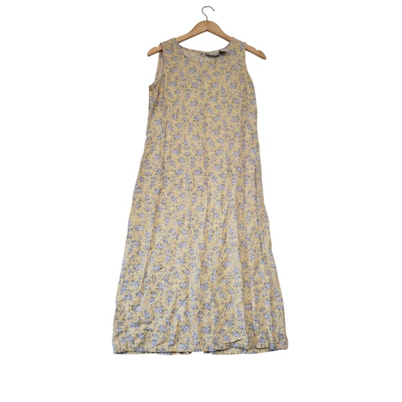 Vintage Dresses & Skirts - Studio Ease Petite Maxi Dress Womens 10P Yellow Floral Linen Blend 90s Vintage